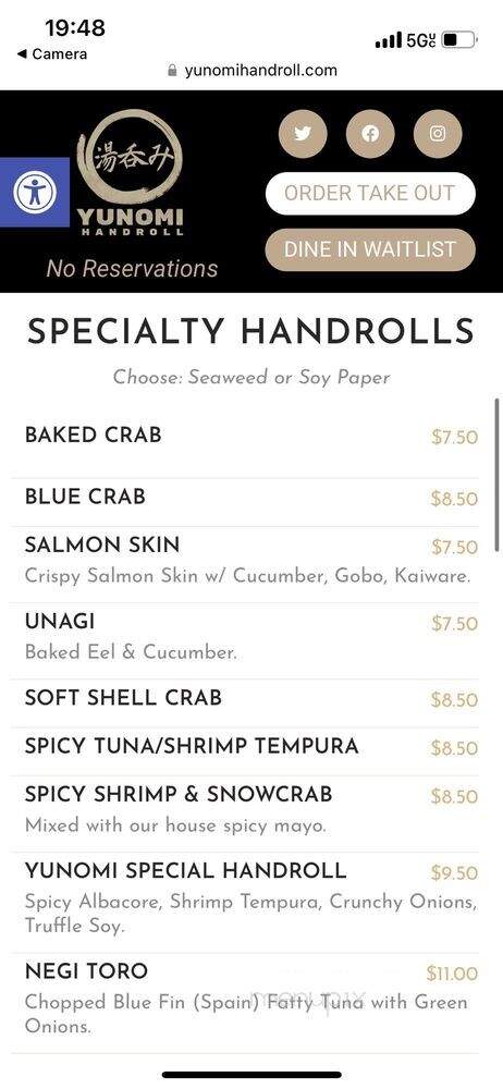 Yunomi Handroll - Los Angeles, CA menu_pic
