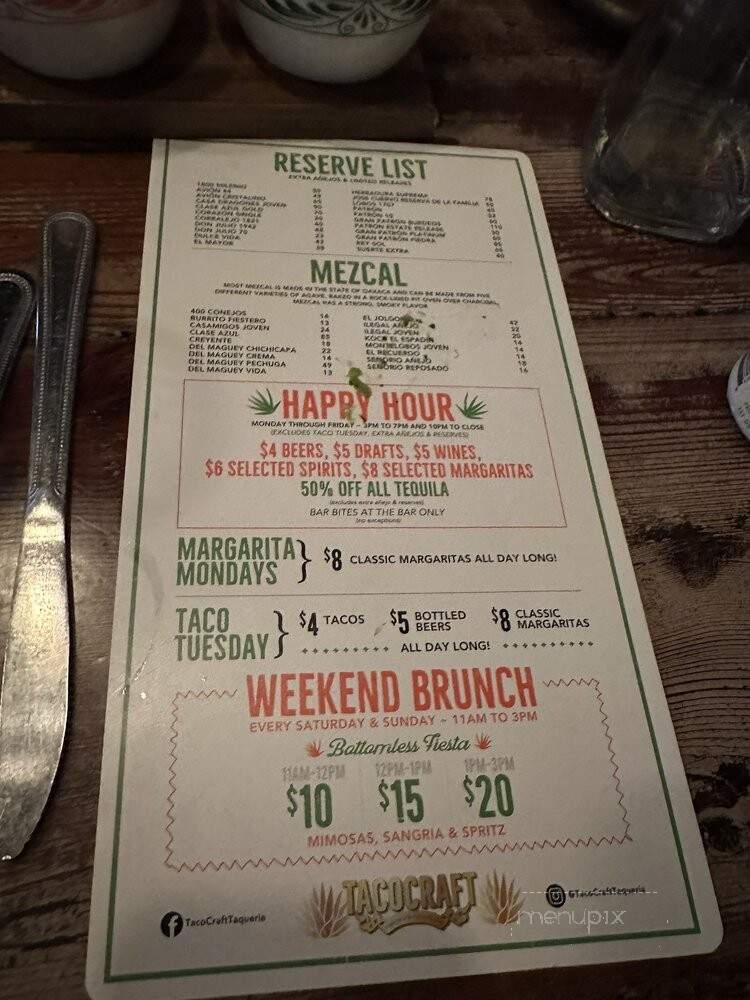 Tacocraft Taqueria & Tequila Bar - Fort Lauderdale, FL menu_pic