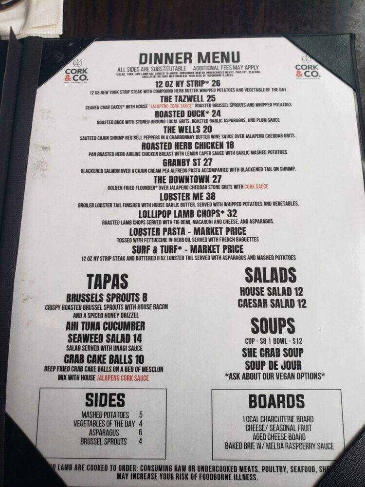 Cork & Co - Norfolk, VA menu_pic
