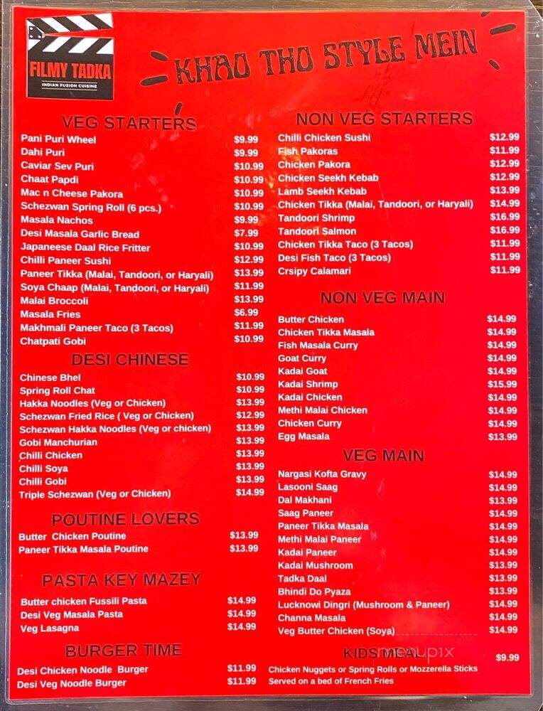 Filmy Tadka Restaurant - Brampton, ON menu_pic