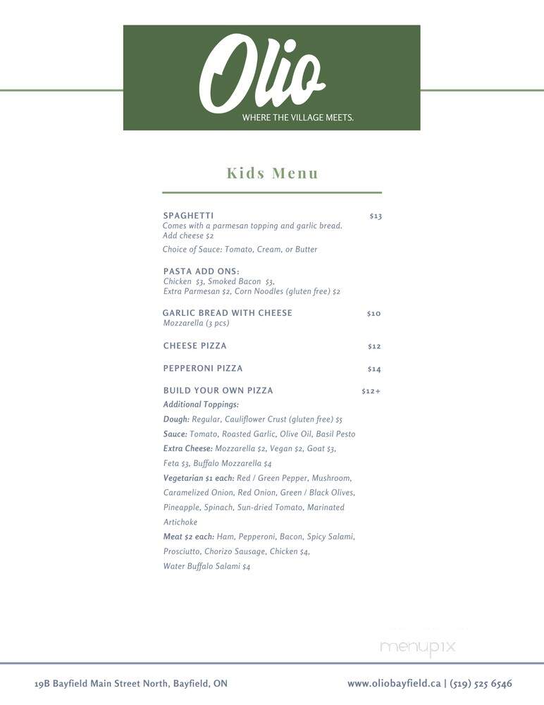 Olio Too - Bayfield, ON menu_pic