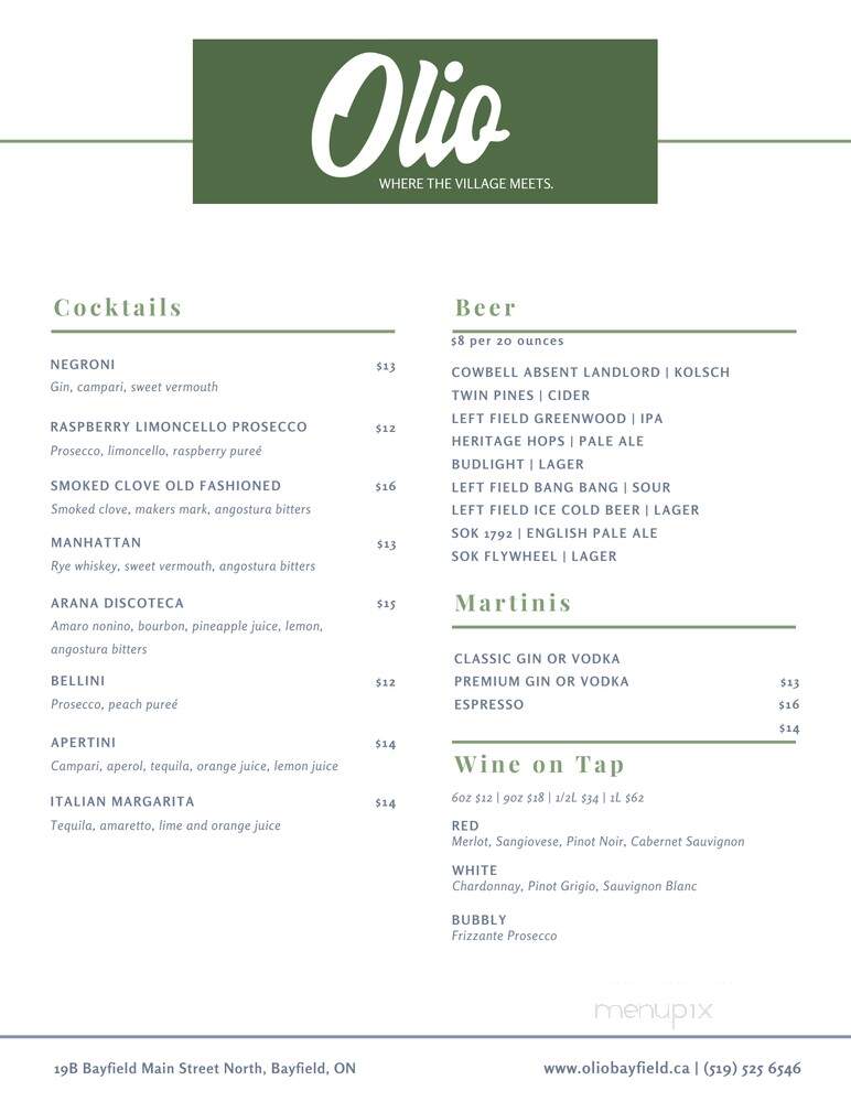 Olio Too - Bayfield, ON menu_pic