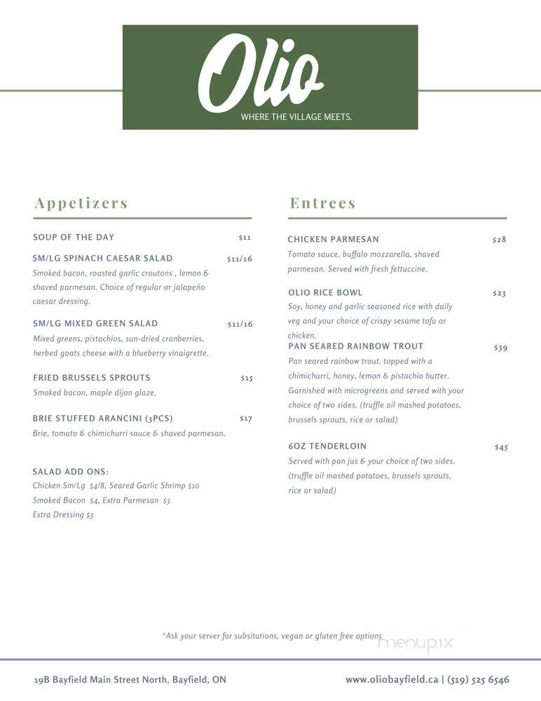 Olio Too - Bayfield, ON menu_pic