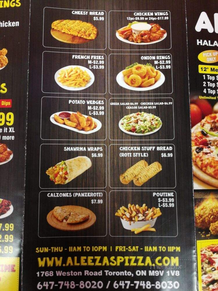 Aleeza's Pizza - Toronto, ON menu_pic