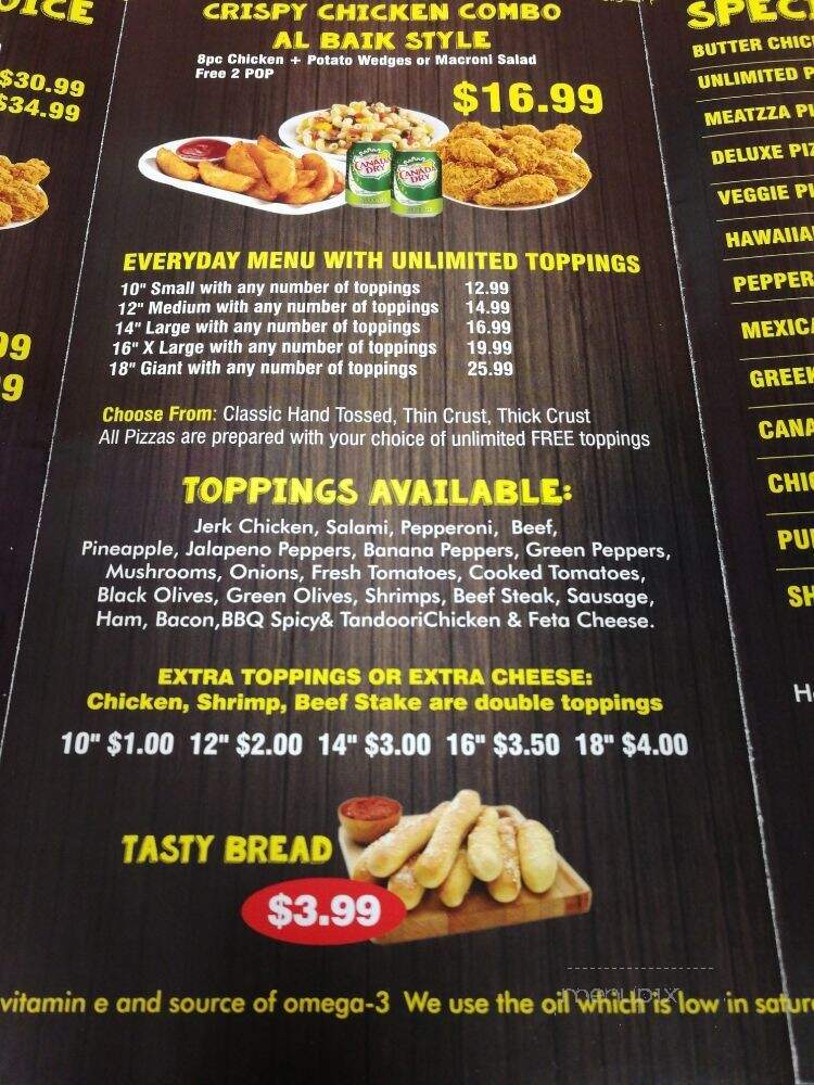 Aleeza's Pizza - Toronto, ON menu_pic