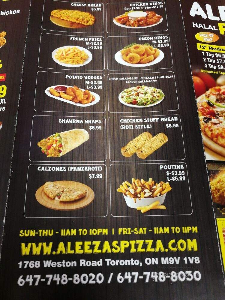 Aleeza's Pizza - Toronto, ON menu_pic