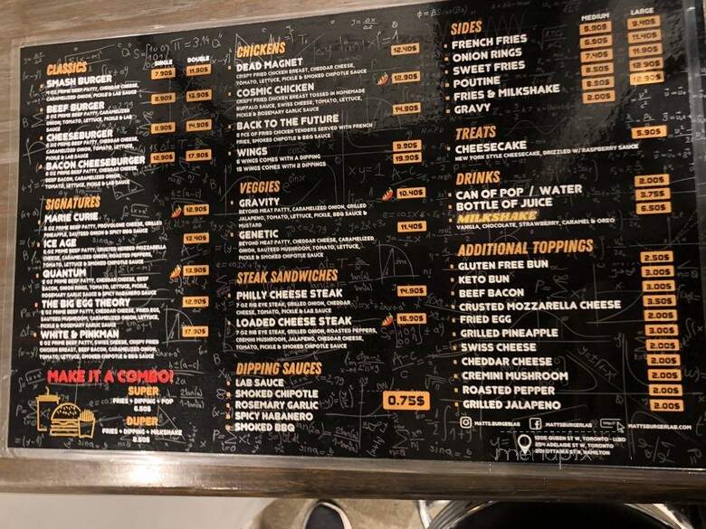 Matt's Burger Lab - Toronto, ON menu_pic