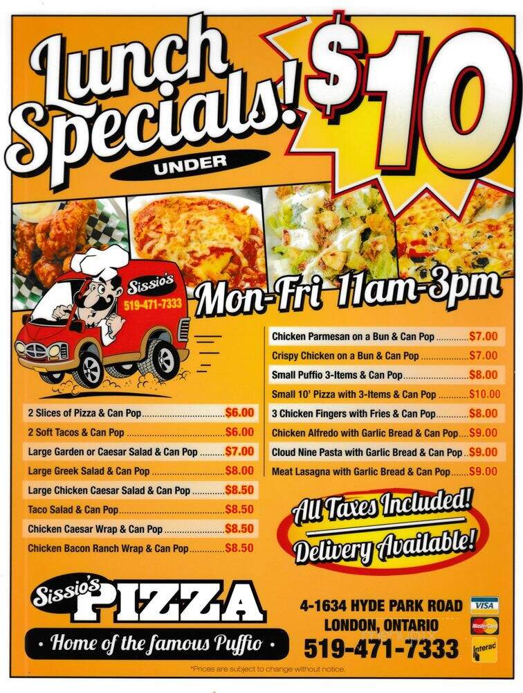 Sissio's Pizza - London, ON menu_pic