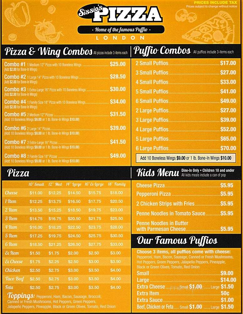 Sissio's Pizza - London, ON menu_pic