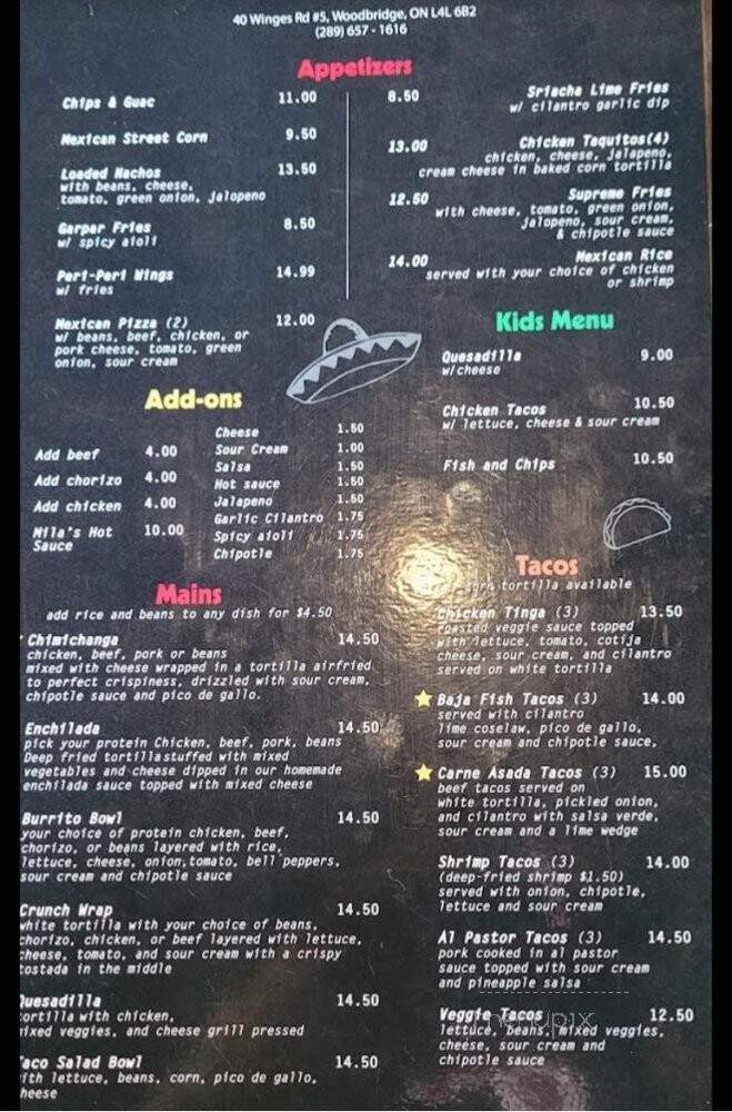 Mila's Mexican Restaurant & Bar - Vaughan, ON menu_pic