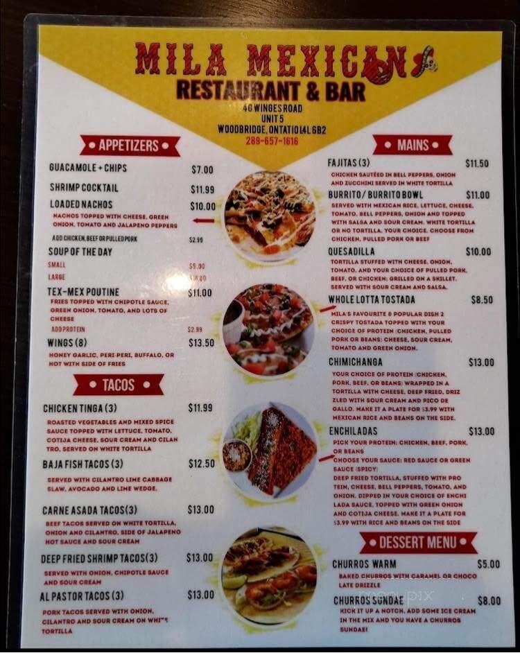 Mila's Mexican Restaurant & Bar - Vaughan, ON menu_pic