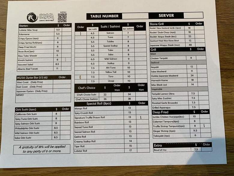 Ikusa Izakaya & Tokyo Market - Calgary, AB menu_pic
