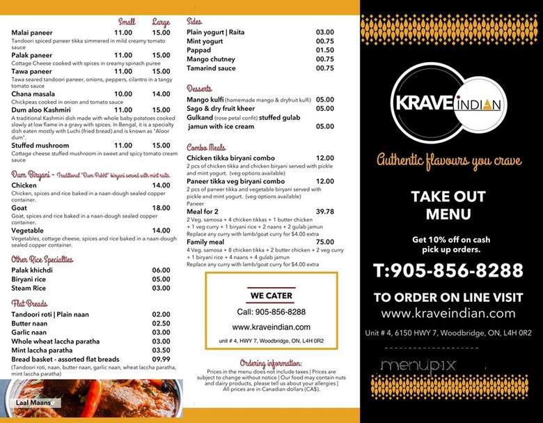 Krave Indian - Vaughan, ON menu_pic