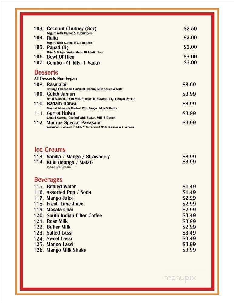 Udupi Palace - Surrey, BC menu_pic