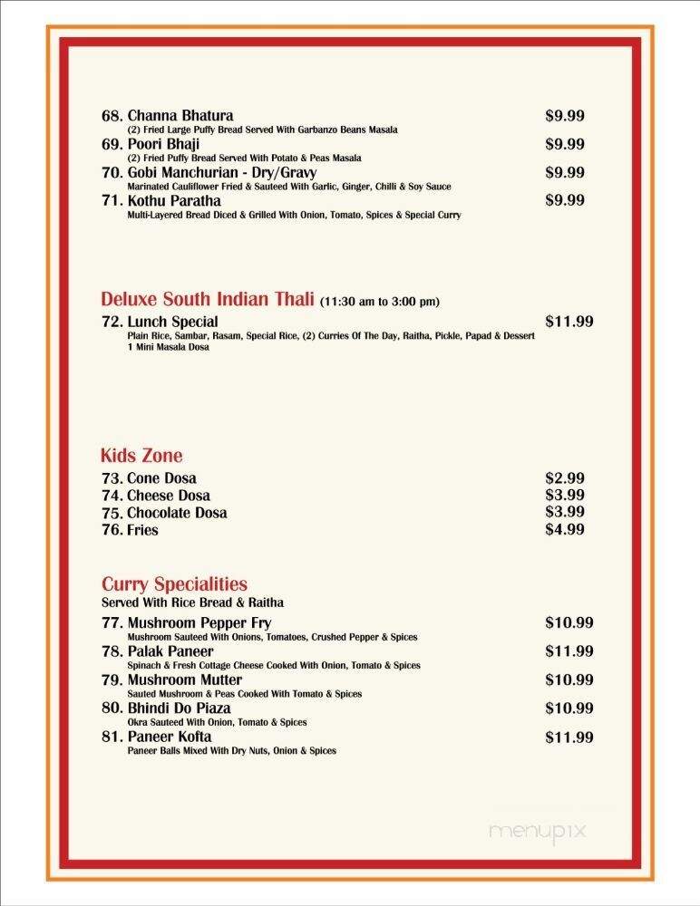 Udupi Palace - Surrey, BC menu_pic