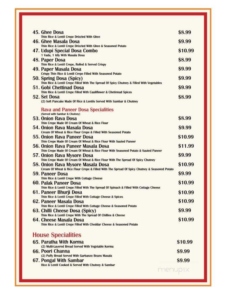 Udupi Palace - Surrey, BC menu_pic