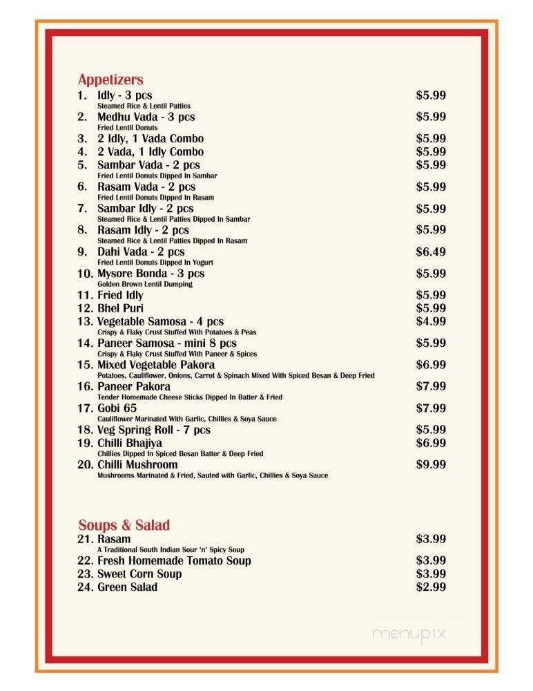 Udupi Palace - Surrey, BC menu_pic