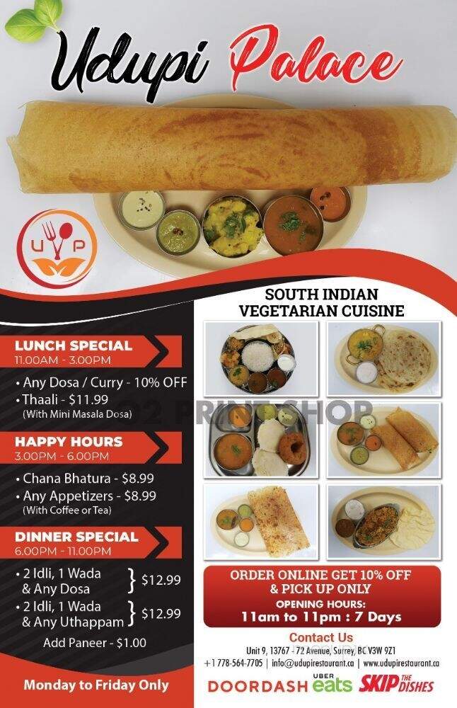Udupi Palace - Surrey, BC menu_pic