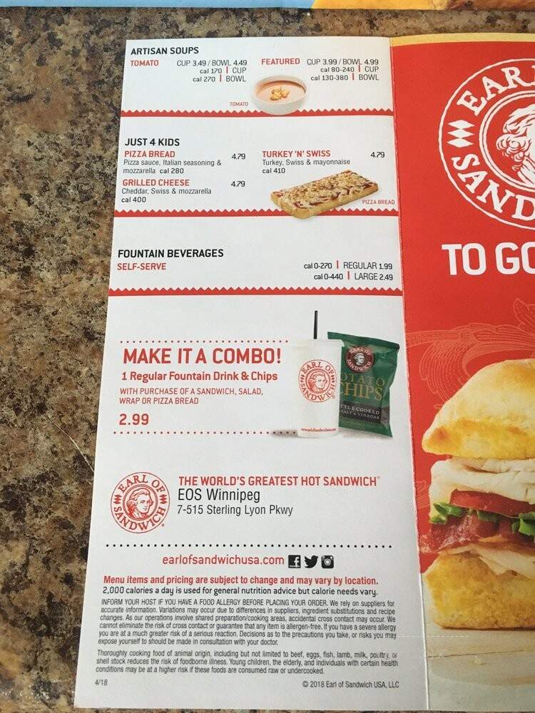Earl of Sandwich Seasons - Winnipeg, MB menu_pic