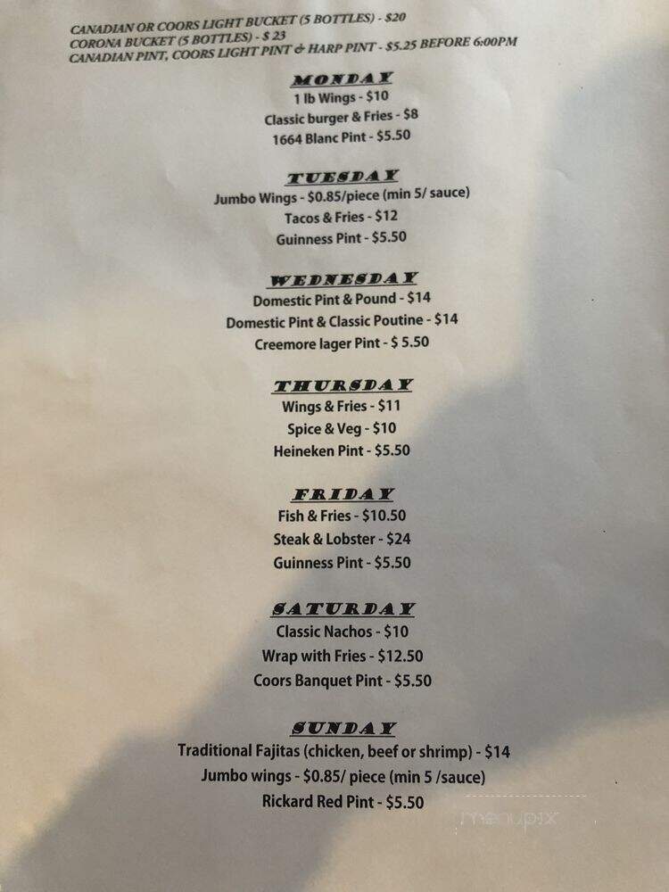 Shadow Eagle Resto Bar & Grill - Whitby, ON menu_pic
