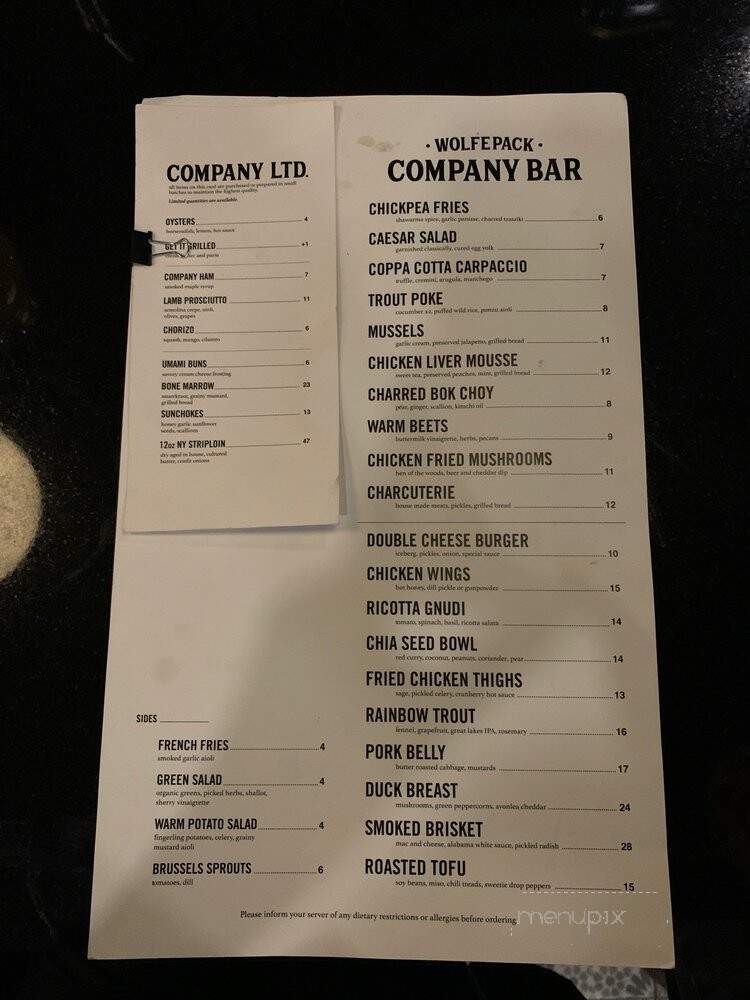 Company Bar - London, ON menu_pic