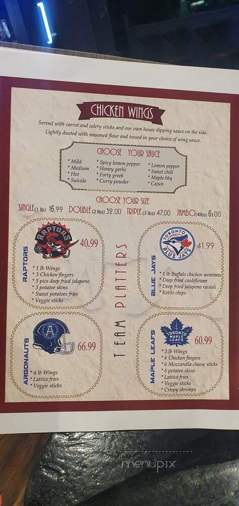 Lion Pub and Grill - Newmarket, ON menu_pic