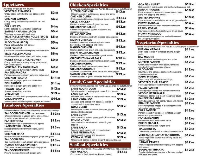 Tandoori King Cafe - Richmond, BC menu_pic