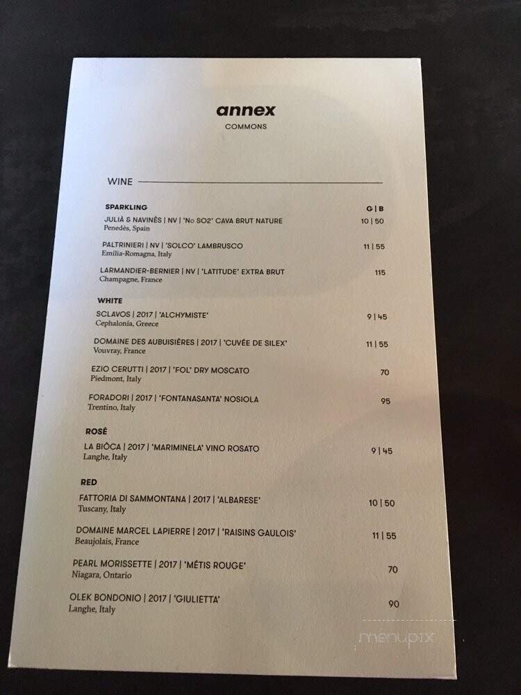 The Annex Commons - Toronto, ON menu_pic