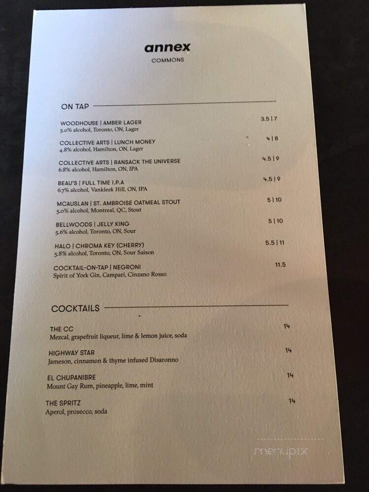 The Annex Commons - Toronto, ON menu_pic