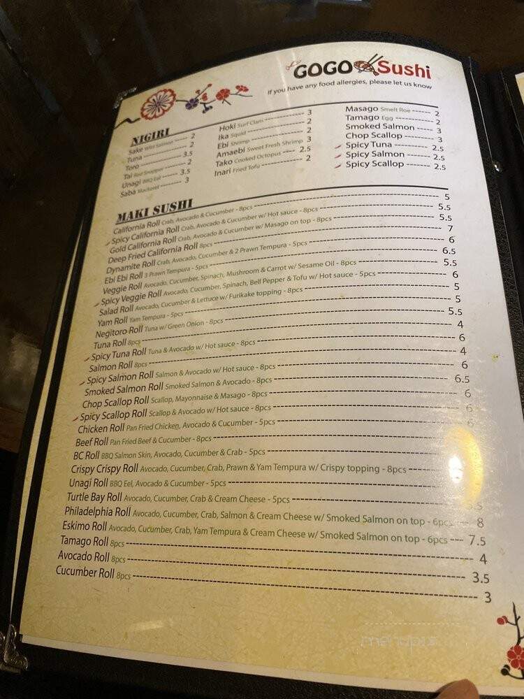 Gogo Sushi - Lake Country, BC menu_pic