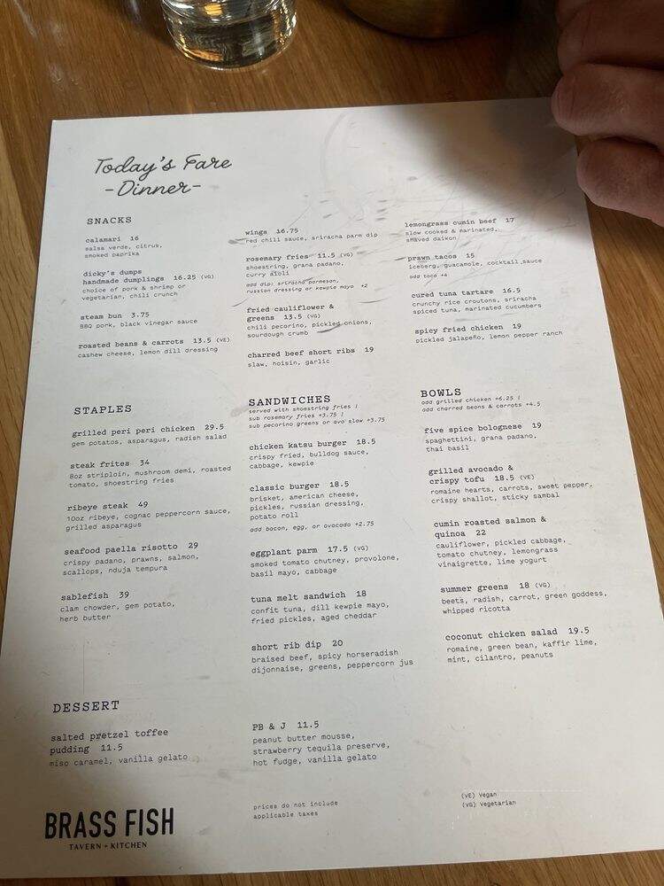 Brass Fish Tavern & Kitchen - Vancouver, BC menu_pic