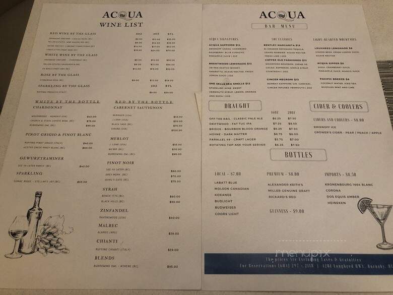 Acqua Restaurant + Bar - Burnaby, BC menu_pic