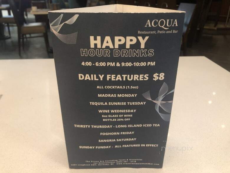 Acqua Restaurant + Bar - Burnaby, BC menu_pic