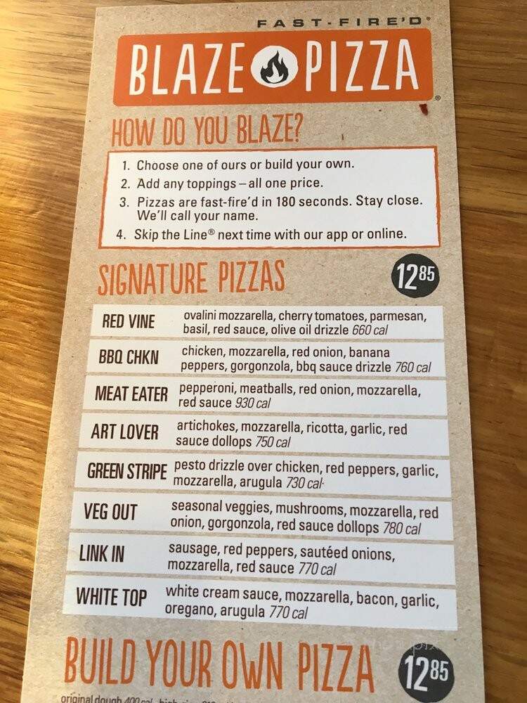 Blaze Pizza - Red Deer, AB menu_pic
