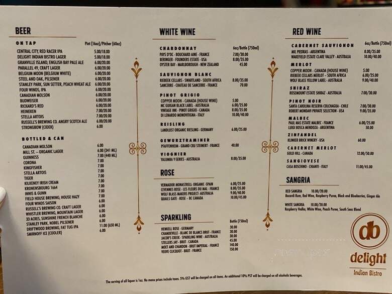 Delight Indian Bistro - Surrey, BC menu_pic