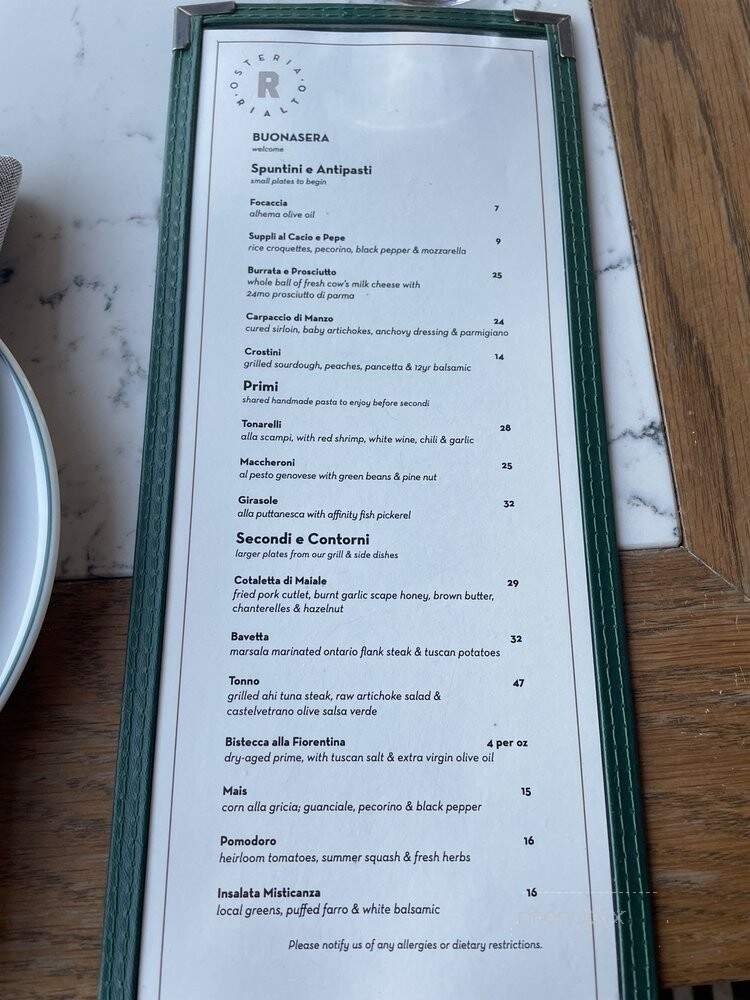 Osteria Rialto - Toronto, ON menu_pic