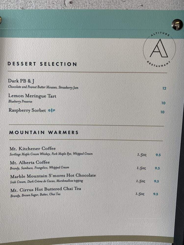 Altitude Restaurant - Jasper, AB menu_pic
