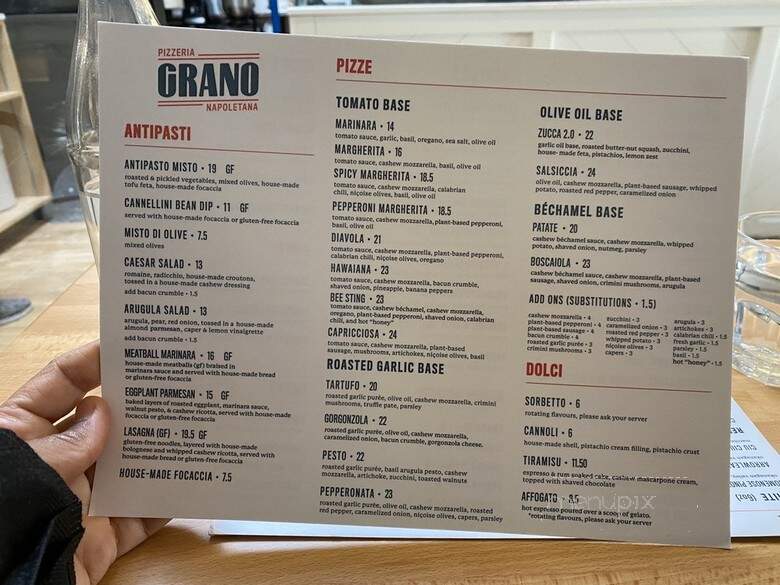 Pizzeria Grano - Vancouver, BC menu_pic