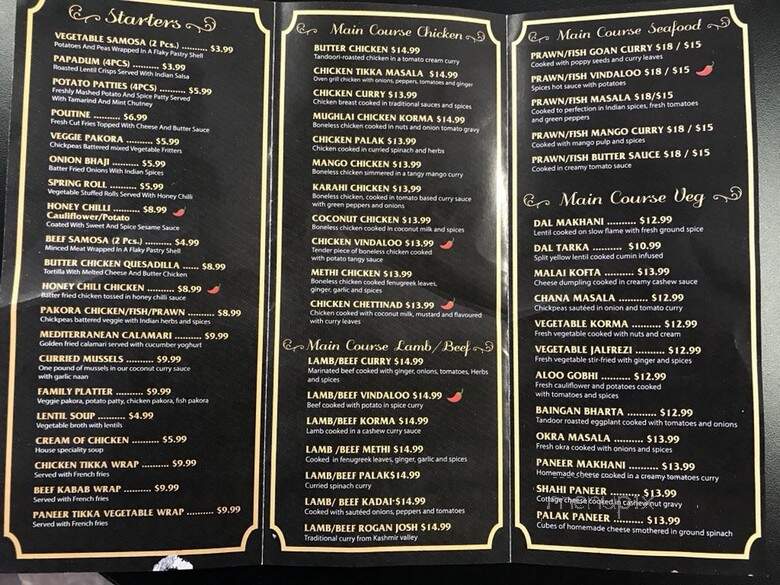 India Grill & Bistro - Leduc, AB menu_pic