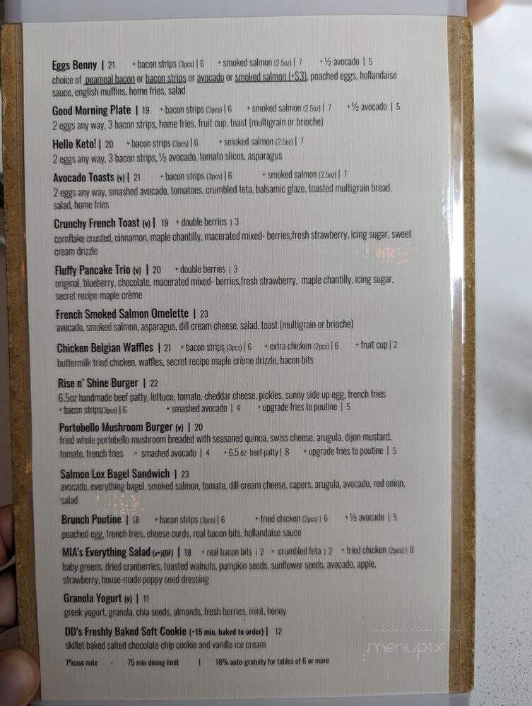 MIA Brunch Bar - North York, ON menu_pic
