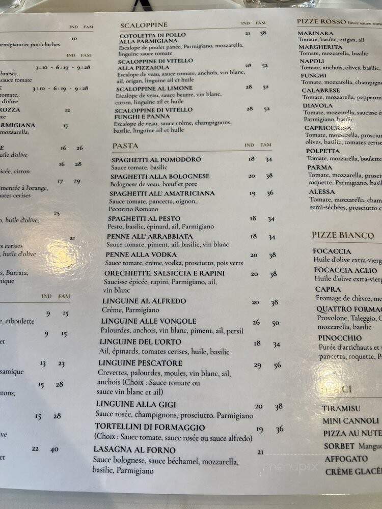 Alessa Trattoria - Magog, QC menu_pic