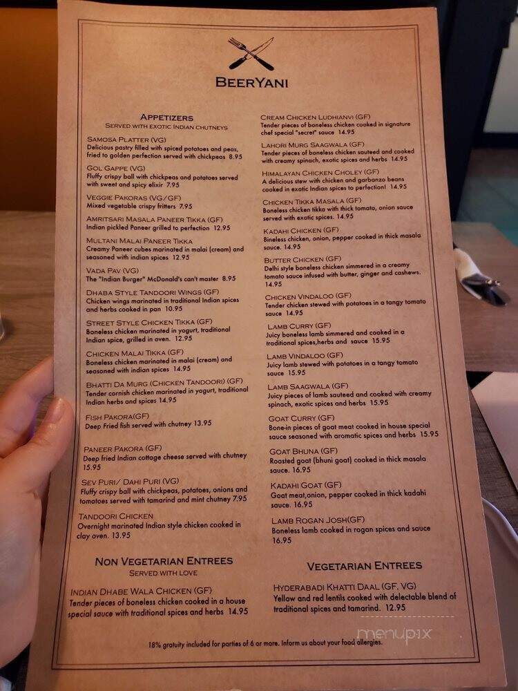 Beeryani Indian Bistro & Bar - Vancouver, BC menu_pic