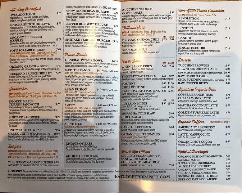 Copper Branch - Waterloo, ON menu_pic
