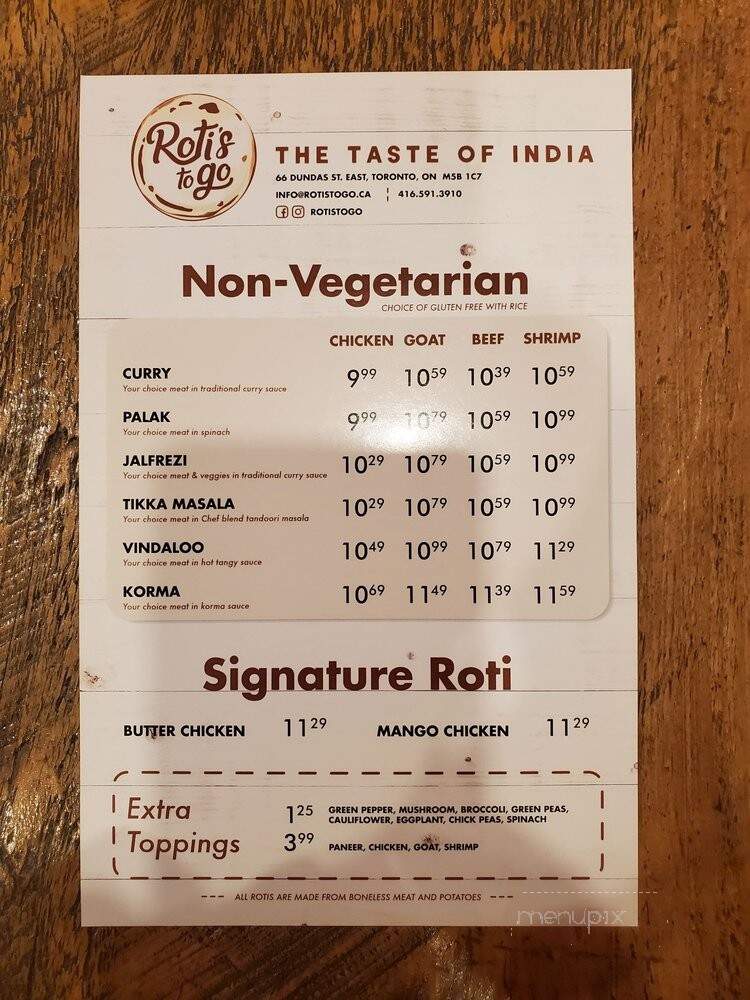 Roti's To Go - Toronto, ON menu_pic