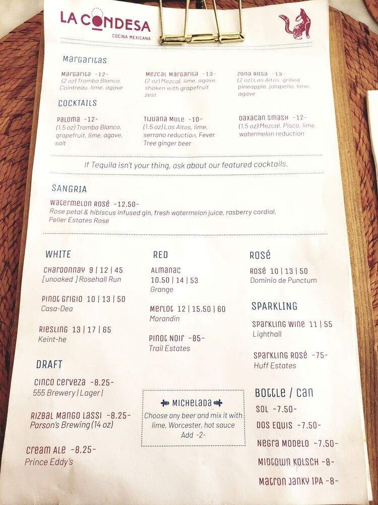 La Condesa - Wellington, ON menu_pic