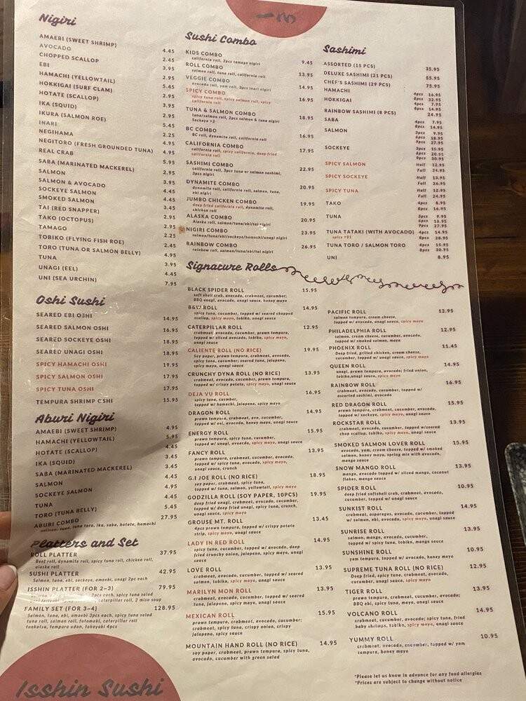 Isshin Sushi - Surrey, BC menu_pic