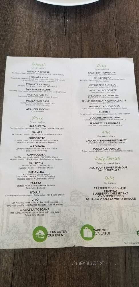 Vivo Pizza + Pasta - Toronto, ON menu_pic