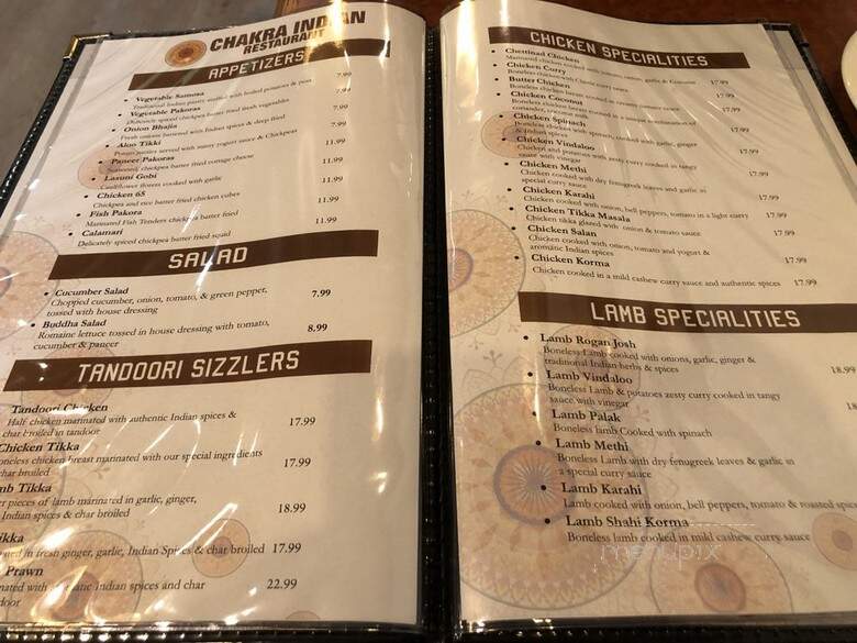 Chakra Indian Restaurant - Burnaby, BC menu_pic