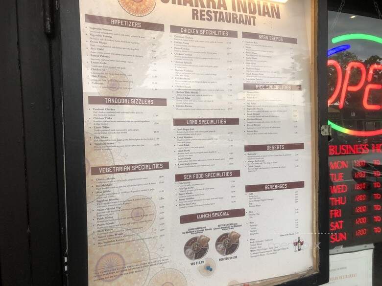 Chakra Indian Restaurant - Burnaby, BC menu_pic