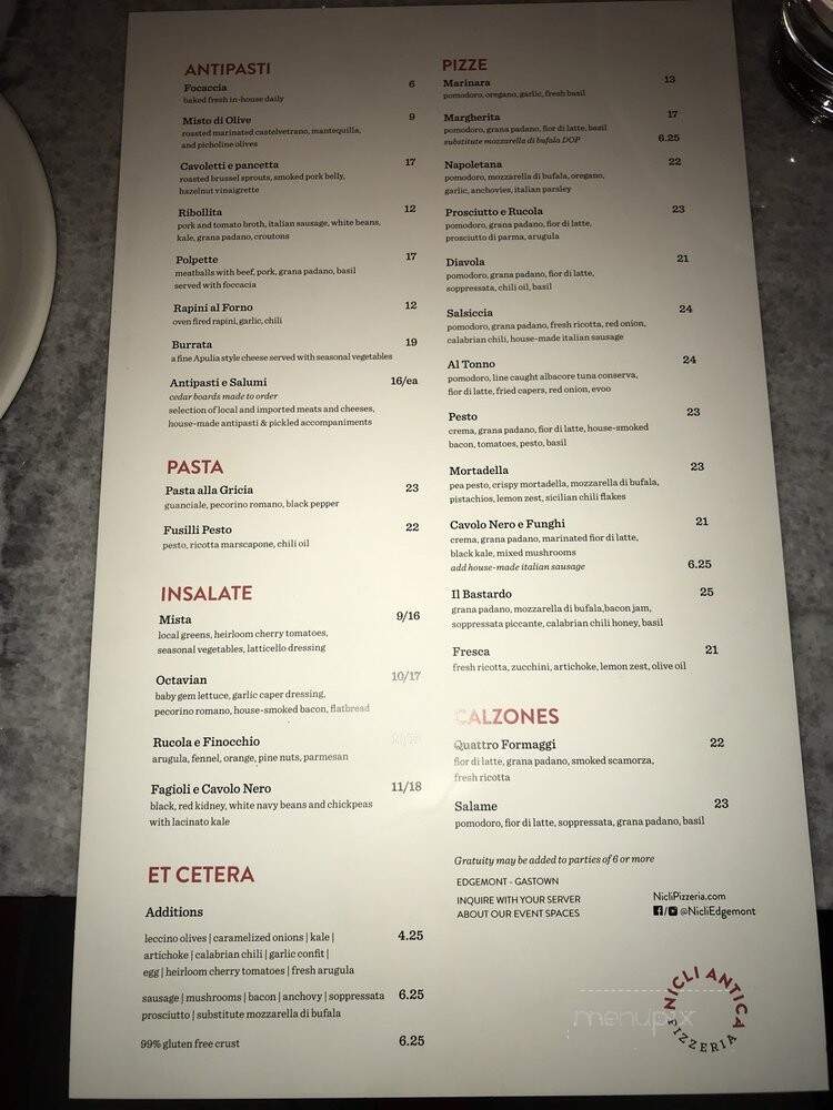 Nicli Antica Pizzeria - North Vancouver, BC menu_pic